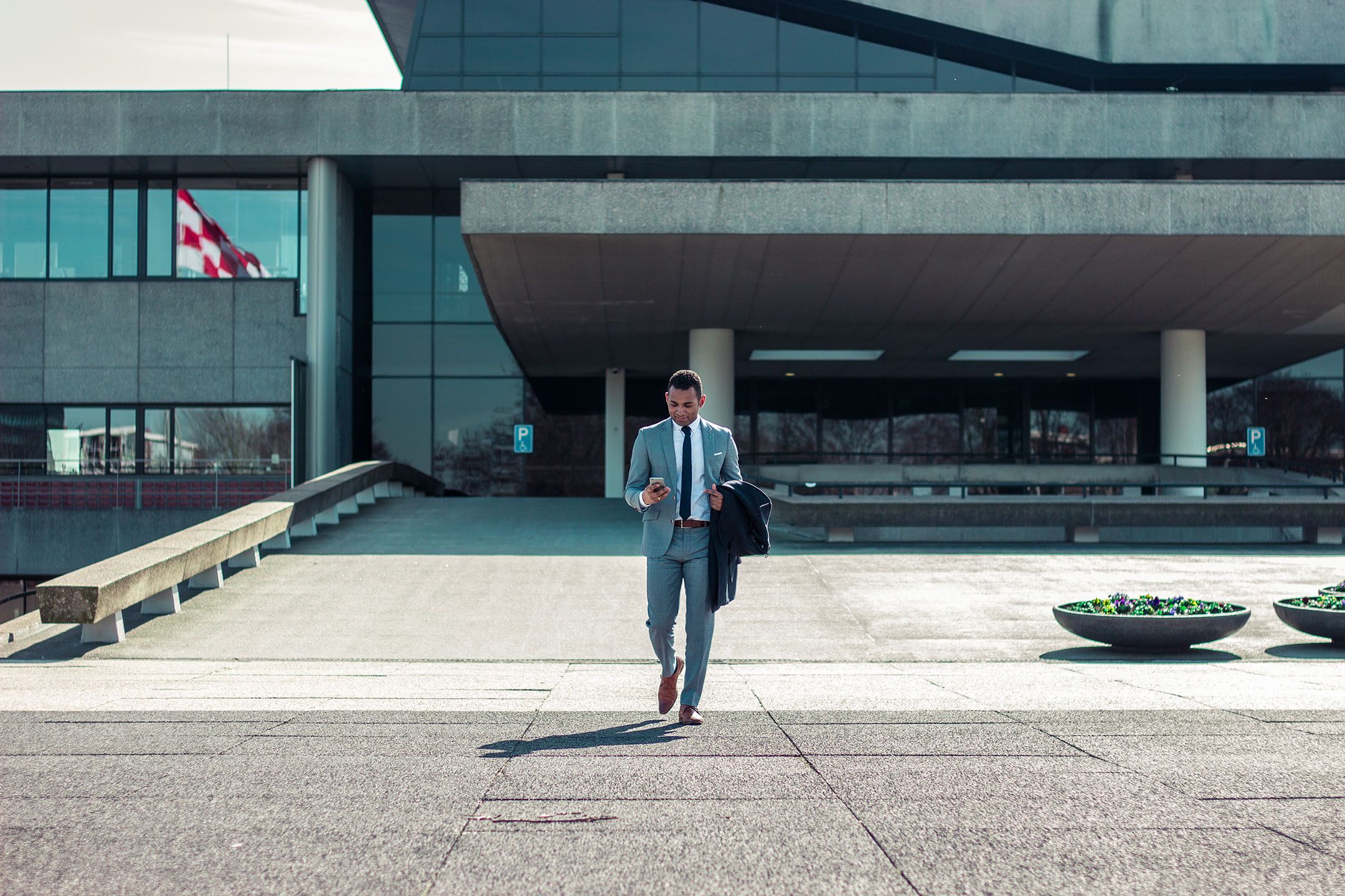 Man Walking out of Office